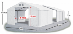 Skladový stan 8x26x2m strecha PVC 560g/m2 boky PVC 500g/m2 konštrukcie ZIMA PLUS