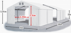 Skladový stan 5x28x2m střecha PVC 620g/m2 boky PVC 620g/m2 konstrukce ZIMA PLUS