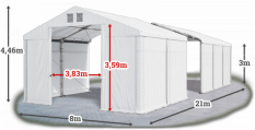 Skladový stan 8x21x3m strecha PVC 580g/m2 boky PVC 500g/m2 konštrukcie ZIMA PLUS