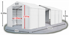 Skladový stan 4x21x3,5m střecha PVC 580g/m2 boky PVC 500g/m2 konstrukce POLÁRNÍ PLUS