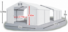 Skladový stan 6x20x2m střecha PVC 560g/m2 boky PVC 500g/m2 konstrukce POLÁRNÍ