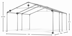 Skladový stan 4x5x2m střecha PE 240g/m2 boky PE 240g/m2 konstrukce LÉTO
