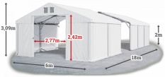 Skladový stan 6x18x2m střecha PVC 560g/m2 boky PVC 500g/m2 konstrukce POLÁRNÍ PLUS