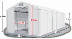 Skladový stan 5x12x3,5m střecha PVC 560g/m2 boky PVC 500g/m2 konstrukce ZIMA PLUS