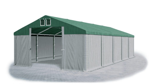 Garážový stan 4x6x2m střecha PVC 560g/m2 boky PVC 500g/m2 konstrukce ZIMA - Barva střešní plachty: Zelená, Barva boční plachty: Šedá, Barva svislých pruhů: Šedá