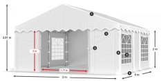 Párty stan 3x5x2m střecha PE 240g/m2 boky PE 240g/m2 konstrukce LÉTO