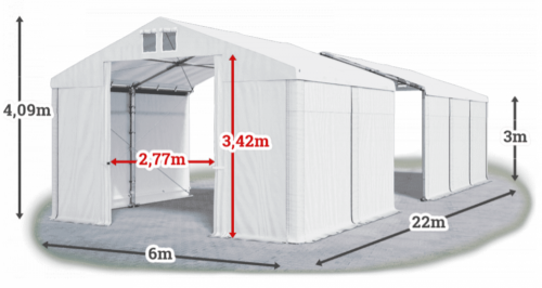 Skladový stan 6x22x3m střecha PVC 560g/m2 boky PVC 500g/m2 konstrukce ZIMA PLUS
