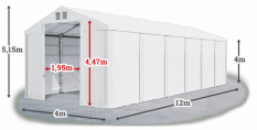Skladový stan 4x12x4m střecha PVC 560g/m2 boky PVC 500g/m2 konstrukce ZIMA PLUS