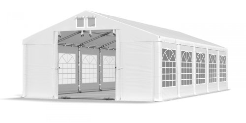 Párty stan 4x10x2m střecha PVC 560g/m2 boky PVC 500g/m2 konstrukce LÉTO PLUS - Barva střešní plachty: Bílá, Barva boční plachty: Šedá, Barva svislých pruhů: Zelená Párty stan 4x10x2m střecha PVC 560g/m2 boky PVC 500g/m2 konstrukce LÉTO PLUS - Barva střešní plachty: Bílá, Barva boční plachty: Šedá, Barva svislých pruhů: Zelená