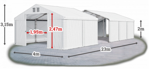 Skladový stan 4x23x2m střecha PVC 580g/m2 boky PVC 500g/m2 konstrukce ZIMA PLUS