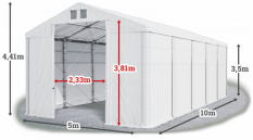 Skladový stan 5x10x3,5m střecha PVC 620g/m2 boky PVC 620g/m2 konstrukce POLÁRNÍ