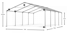 Skladový stan 4x8x2m střecha PE 240g/m2 boky PE 240g/m2 konstrukce LÉTO