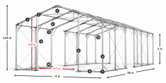 Skladový stan 6x50x3m strecha PVC 580g/m2 boky PVC 500g/m2 konštrukcia POLÁRNA