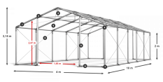 Skladový stan 4x10x2m strecha PVC 580g/m2 boky PVC 500g/m2 konštrukcie ZIMA PLUS