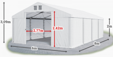Skladový stan 6x8x2m střecha PVC 620g/m2 boky PVC 620g/m2 konstrukce ZIMA PLUS