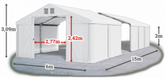 Skladový stan 6x15x2m střecha PVC 580g/m2 boky PVC 500g/m2 konstrukce ZIMA