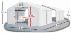 Skladový stan 5x21x2m strecha PVC 580g/m2 boky PVC 500g/m2 konštrukcia ZIMA
