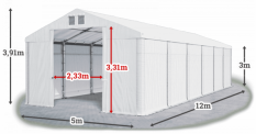 Skladový stan 5x12x3m strecha PVC 560g/m2 boky PVC 500g/m2 konštrukcia ZIMA