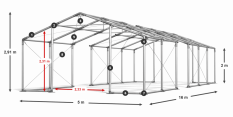 Párty stan 5x16x2m strecha PVC 620g/m2 boky PVC 620g/m2 konštrukcia ZIMA PLUS
