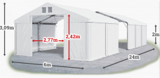 Skladový stan 6x24x2m strecha PVC 560g/m2 boky PVC 500g/m2 konštrukcia POLÁRNA