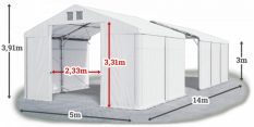 Skladový stan 5x14x3m strecha PVC 560g/m2 boky PVC 500g/m2 konštrukcia POLÁRNA
