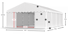 Skladový stan 4x8x2m střecha PE 240g/m2 boky PE 240g/m2 konstrukce LÉTO