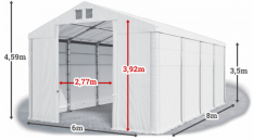 Garážový stan 6x8x3,5m strecha PVC 560g/m2 boky PVC 500g/m2 konštrukcia ZIMA
