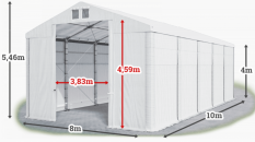Skladový stan 8x10x4m střecha PVC 620g/m2 boky PVC 620g/m2 konstrukce ZIMA PLUS
