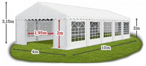 Párty stan 4x10x2m střecha PE 240g/m2 boky PE 240g/m2 konstrukce LÉTO - Barva střešní plachty: Bílá, Barva boční plachty: Šedá, Barva svislých pruhů: Červená Párty stan 4x10x2m střecha PE 240g/m2 boky PE 240g/m2 konstrukce LÉTO - Barva střešní plachty: Bílá, Barva boční plachty: Šedá, Barva svislých pruhů: Červená
