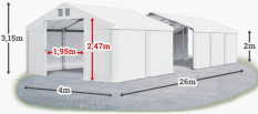 Skladový stan 4x26x2m strecha PVC 620g/m2 boky PVC 620g/m2 konštrukcia ZIMA PLUS