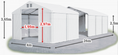 Skladový stan 4x26x2,5m strecha PVC 620g/m2 boky PVC 620g/m2 konštrukcia ZIMA PLUS