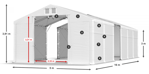 Skladový stan 5x16x3m střecha PVC 580g/m2 boky PVC 500g/m2 konstrukce POLÁRNÍ Skladový stan 5x16x3m střecha PVC 580g/m2 boky PVC 500g/m2 konstrukce POLÁRNÍ