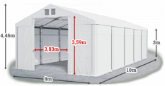 Skladový stan 8x10x3m střecha PVC 560g/m2 boky PVC 500g/m2 konstrukce ZIMA