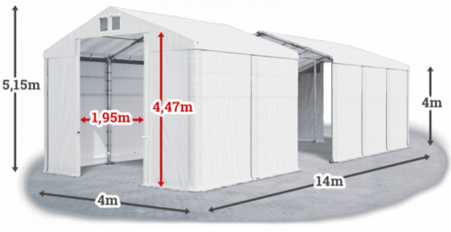 Skladový stan 4x14x4m střecha PVC 620g/m2 boky PVC 620g/m2 konstrukce ZIMA