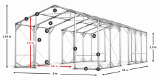 Skladový stan 8x18x2,5m strecha PVC 620g/m2 boky PVC 620g/m2 konštrukcia POLÁRNA PLUS
