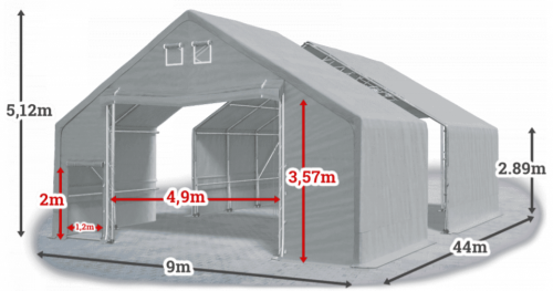 Skladová hala 9x44x3m střecha boky PVC 720 g/m2 konstrukce ARKTICKÁ