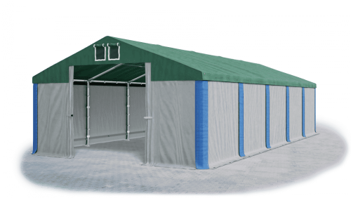 Garážový stan 4x6x2m střecha PVC 560g/m2 boky PVC 500g/m2 konstrukce ZIMA - Barva střešní plachty: Zelená, Barva boční plachty: Šedá, Barva svislých pruhů: Modrá